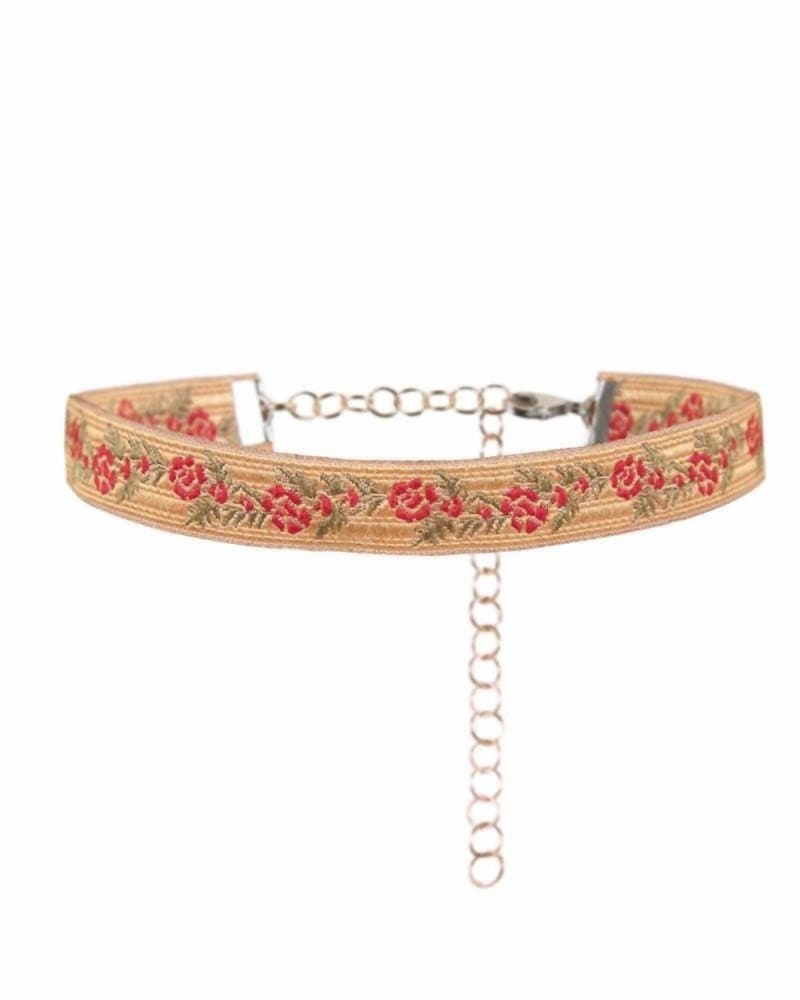 Front of a size O/S Women'S Floral Embroidered Choker Necklace in Multi in Multi by Yunis K. | dia_product_style_image_id:330849